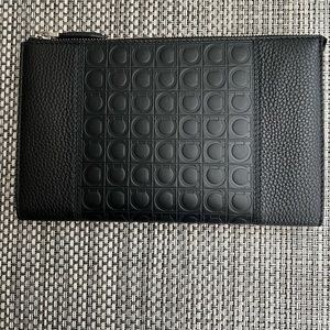 New "Salvatore Ferragamo" Black Leather Document Holder